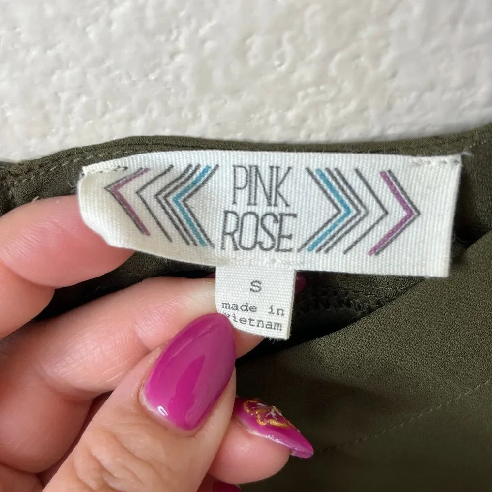 Pink Rose Sleeveless Women’s Blouse Tank Top Army Green Size Small #505 - Picture 7 of 12